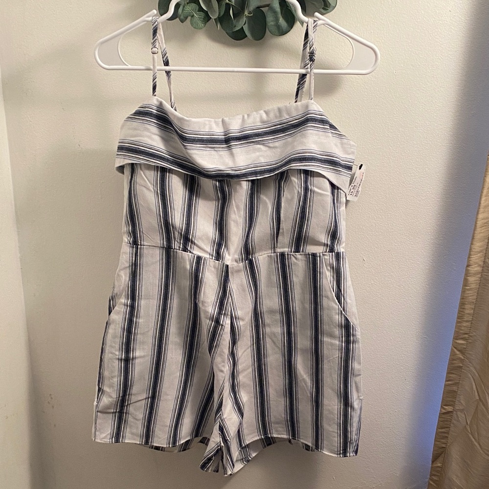 Altar'd State Blue and White Striped Jumpsuit